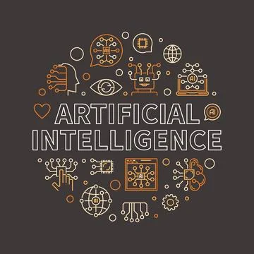 Artificial Intelligence line round creative banner. Vector AI Technology il.. Stock Illustration