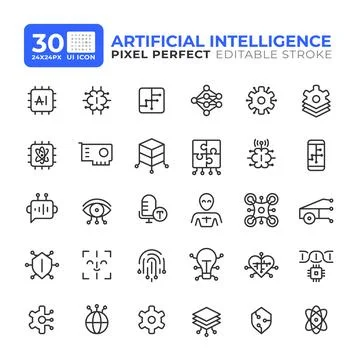 Artificial intelligence line ui icons set Illustrazione stock