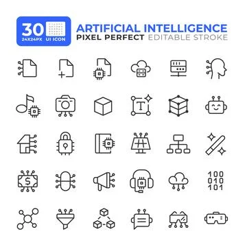 Artificial intelligence line ui icons set Illustrazione stock
