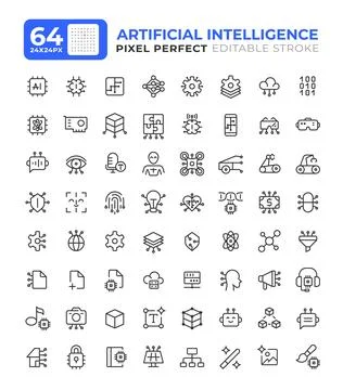 Artificial intelligence line ui icons set イラスト素材