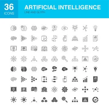 Artificial Intelligence Line Web Glyph Icons イラスト素材