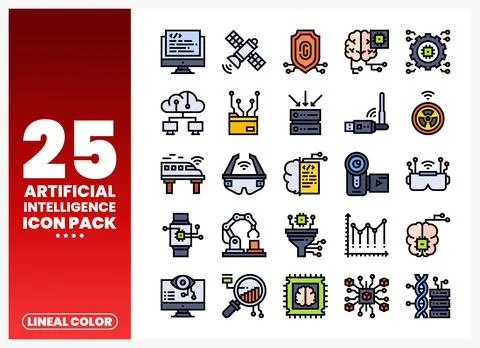 Artificial Intelligence Lineal Color Icons 库存插图