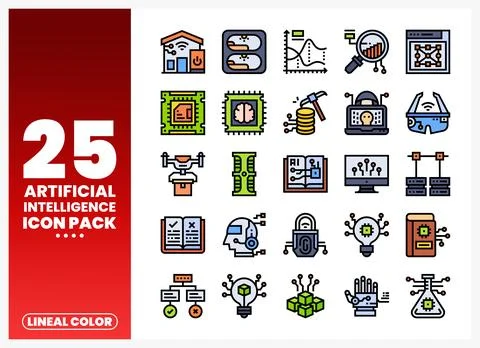Artificial Intelligence Lineal Color Icons Set Stock Illustration