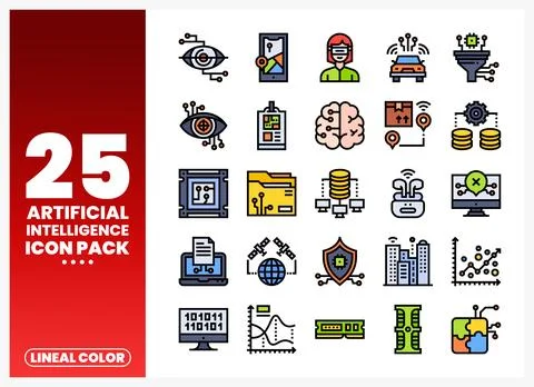 Artificial intelligence lineal color icons in a pack Stock Illustration