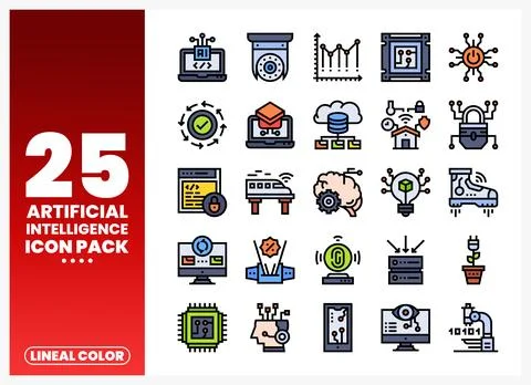Artificial Intelligence Lineal Color Icons Set Illustrazione stock