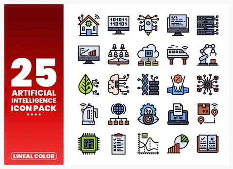 Artificial Intelligence Lineal Color Icons Pack Stock Illustration