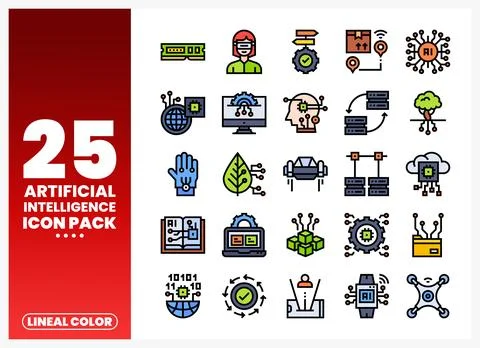 Artificial Intelligence lineal color icons pack presented on a gradient bac.. 스톡 일러스트