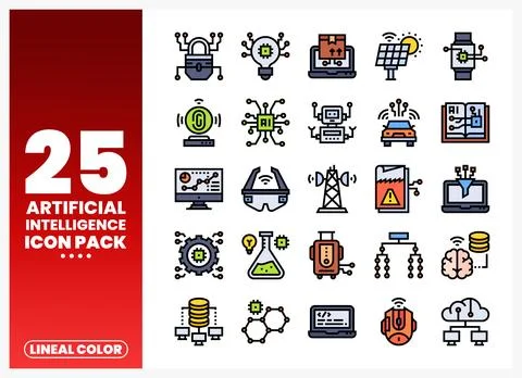 Artificial Intelligence Lineal Color Icons Illustrazione stock