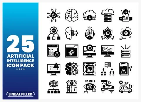 Artificial Intelligence Lineal Filled Icons Stock Illustration