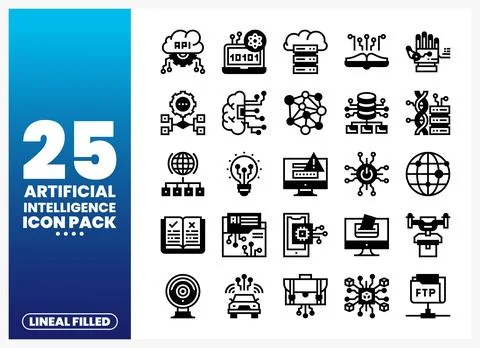 Artificial Intelligence Lineal Filled Icons for Tech Innovation Stock Illustration