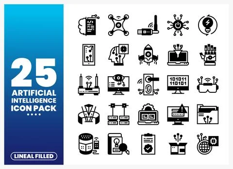 Artificial Intelligence Lineal Filled Icons for Technology Innovation Stock Illustration