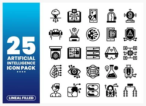 Artificial Intelligence Lineal Filled Icons Stock Illustration