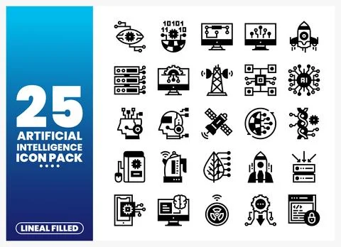 Artificial Intelligence Lineal Filled Icons Pack Stock Illustration
