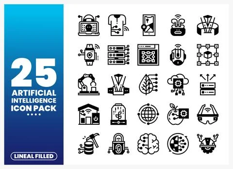Artificial Intelligence Lineal Filled Icons for Tech Innovation Stock Illustration