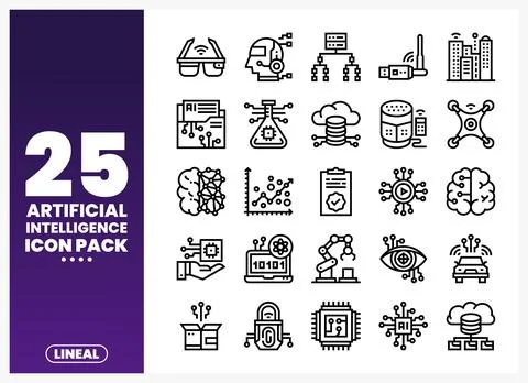 Artificial Intelligence lineal icons in a graphic design pack 스톡 일러스트