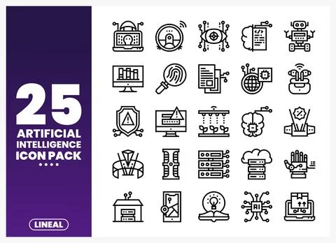 Artificial Intelligence Lineal Icons. Technology Concepts. Digital Innovati.. Stock Illustration