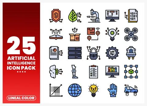 Artificial intelligence linear color icon pack collection. digital technolo.. Stock Illustration