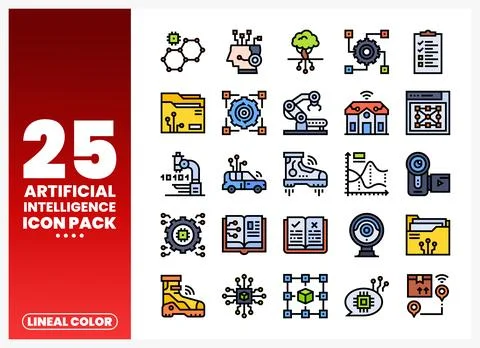 Artificial intelligence linear color icons for technology and data science Stock Illustration