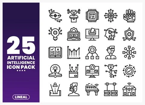 Artificial Intelligence linear icon set for technology and innovation. Stock Illustration