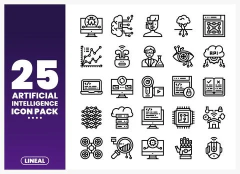 Artificial Intelligence Linear Icons Illustrazione stock