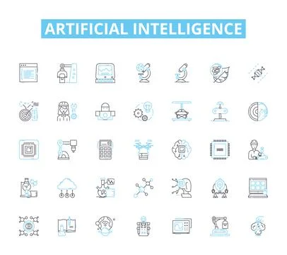 Artificial intelligence linear icons set. Algorithms, Automation, Big data Stockillustratie