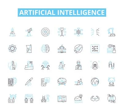 Artificial intelligence linear icons set. Algorithms, Automation, Big data Stockillustratie