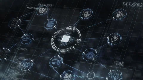 Artificial intelligence linking modern computing and communication network Video stock 326024360