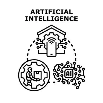 Artificial intelligence linking smart home automation and robotic delivery Illustrazione stock