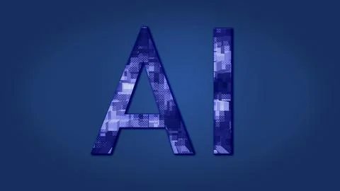 Artificial intelligence logo in blue mosaic pattern on gradient background for Stock Illustration