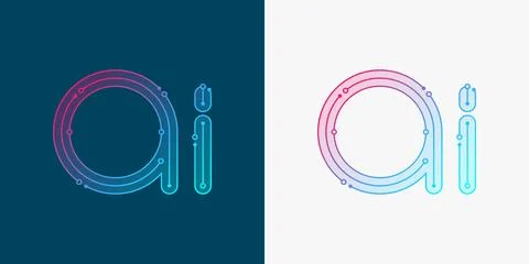 Artificial intelligence logo, chip, icon, sign in the flat line design style Stock Illustration