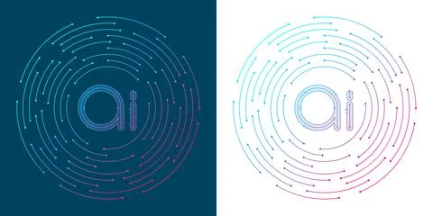 Artificial intelligence logo, chip, icon, sign in the flat line design style Stock Illustration