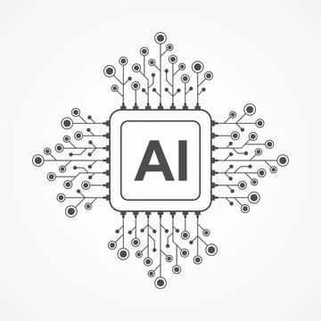 Artificial intelligence logo, chip, icon, sign in the flat line design style Stock Illustration