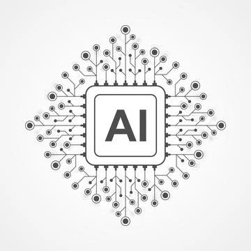 Artificial intelligence logo, chip, icon, sign in the flat line design style Stock Illustration