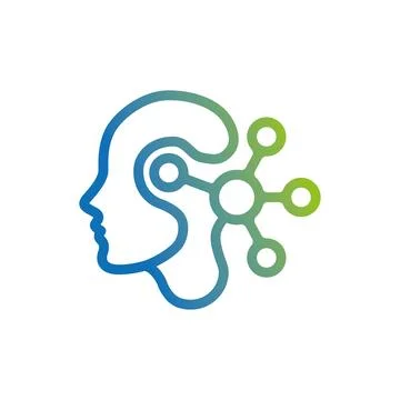 Artificial Intelligence Logo Design with Human Brain Digital Network Innovation Stock Illustration