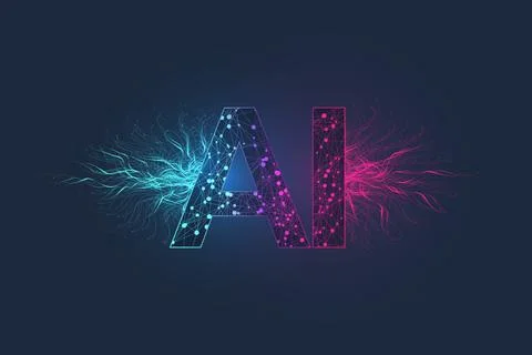Artificial Intelligence Logo Plexus effect. Artificial Intelligence and Machine Stock Illustration