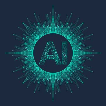 Artificial Intelligence Logo Plexus effect. Artificial Intelligence and Machine Stock Illustration