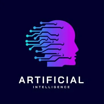 Artificial Intelligence logo,human face,Electronic circuit grid. Dynamic line Stock Illustration