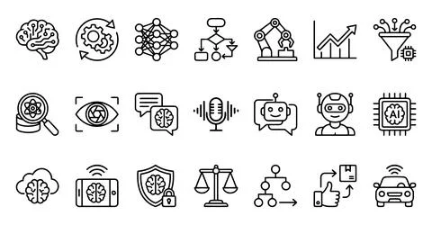 Artificial Intelligence Machine Learning Automation Line Icon Set Stock Illustration