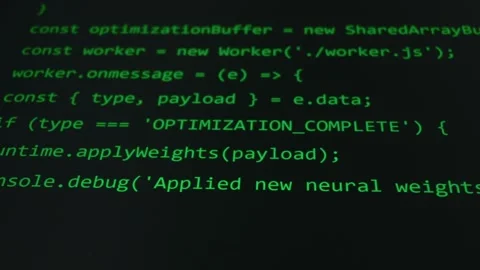 Artificial Intelligence Machine Learning Code Scrolling on Dark Screen Stock Footage 334728137