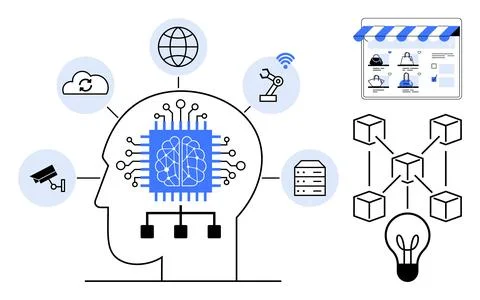 Artificial intelligence, machine learning, technology innovation, automation, Stock Illustration