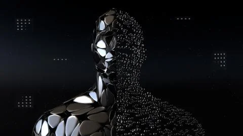 Artificial intelligence, machine learning, virtual human with connection data Illustrazione stock