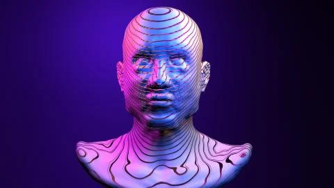 Artificial intelligence, machine learning, virtual human with failed connection Stock Illustration