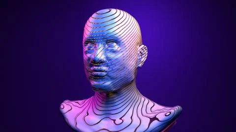 Artificial intelligence, machine learning, virtual human with failed connection Stock Illustration