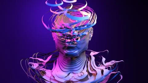 Artificial intelligence, machine learning, virtual human with failed connection Stock Illustration