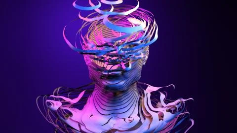 Artificial intelligence, machine learning, virtual human with failed connection Stock Illustration