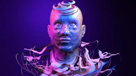 Artificial intelligence, machine learning, virtual human with failed connection Stock Illustration