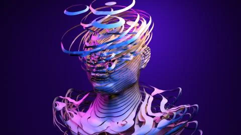 Artificial intelligence, machine learning, virtual human with failed connection Stock Illustration