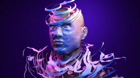 Artificial intelligence, machine learning, virtual human with failed connection Stock Illustration