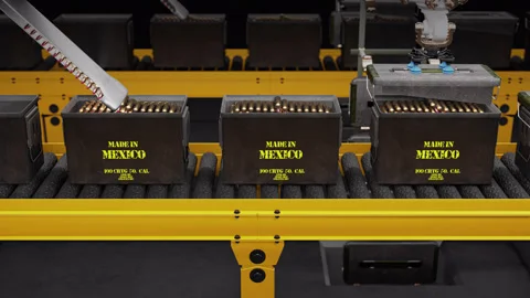 Artificial Intelligence Machines Filling The Ammo Box - Made in Mexico  Stock-Footage 314798339