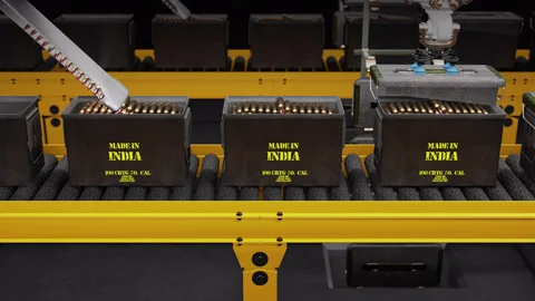 Artificial Intelligence Machines Filling The Ammo Box - Made in India  Stock-Footage 314800751